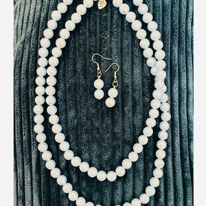 Elegant Light Blue Pearl Necklace and Earring Set